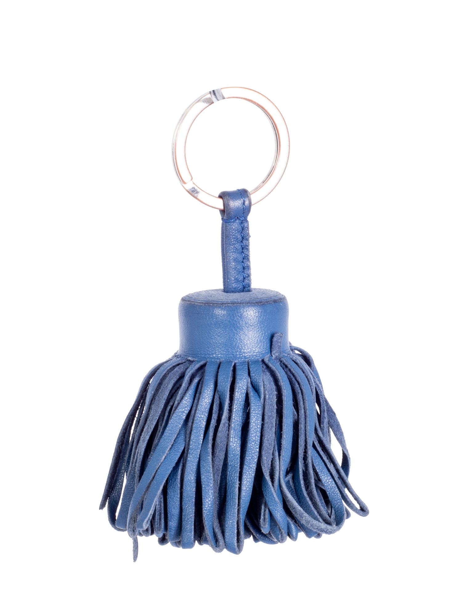 Hermes Leather Carmen Tassel Key Ring Blue-designer resale