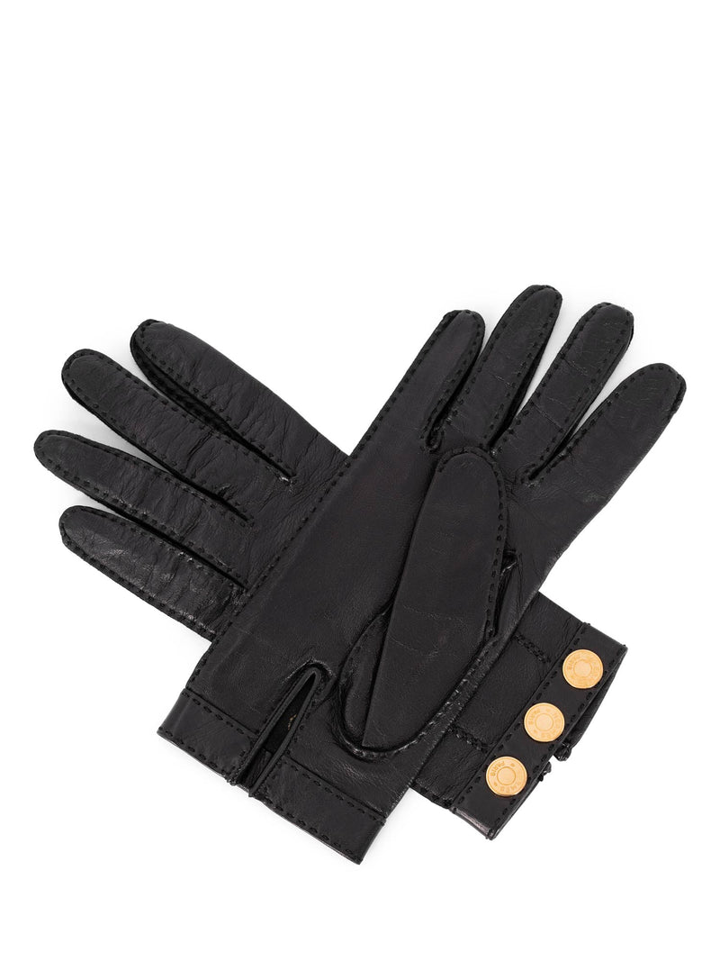 Hermes Leather Gold Medallion Gloves Black-designer resale