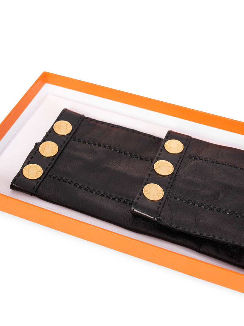 Hermes Leather Gold Medallion Gloves Black-designer resale
