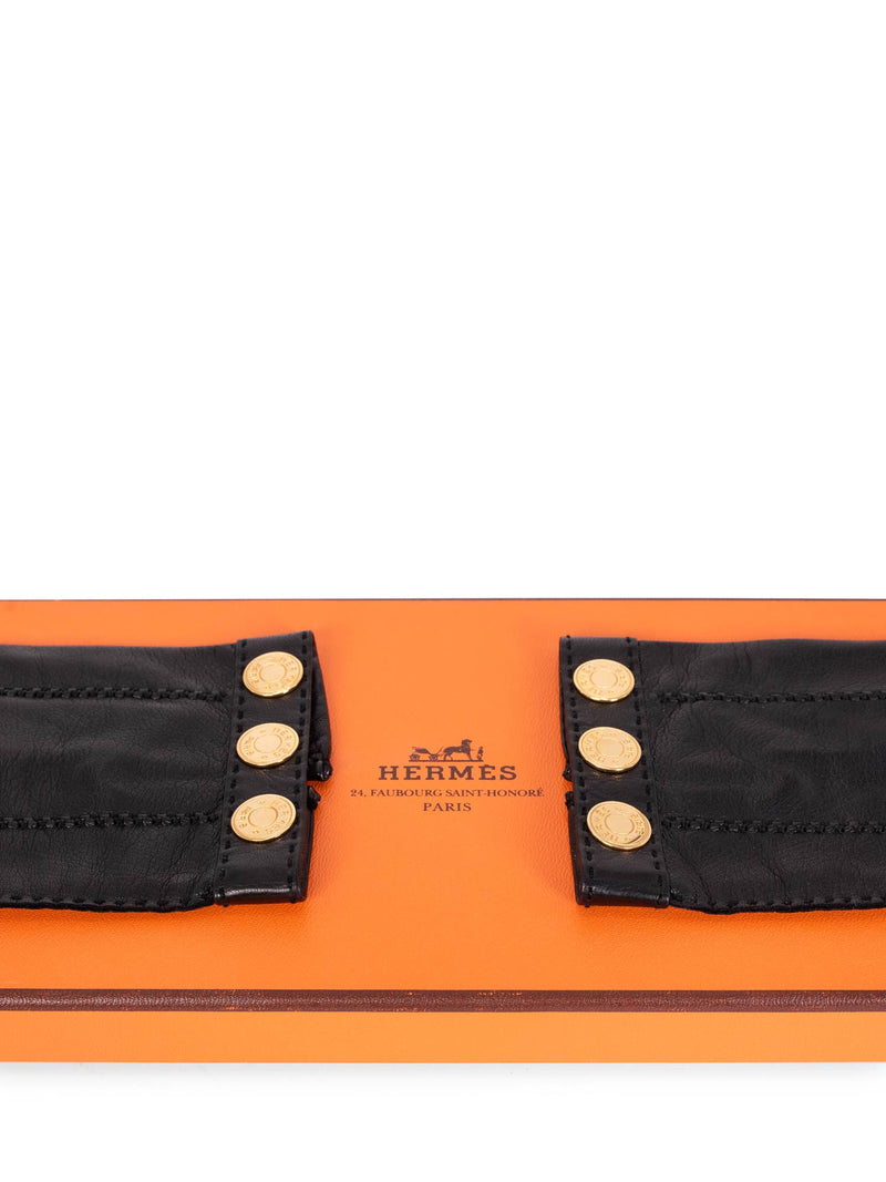Hermes Leather Gold Medallion Gloves Black-designer resale