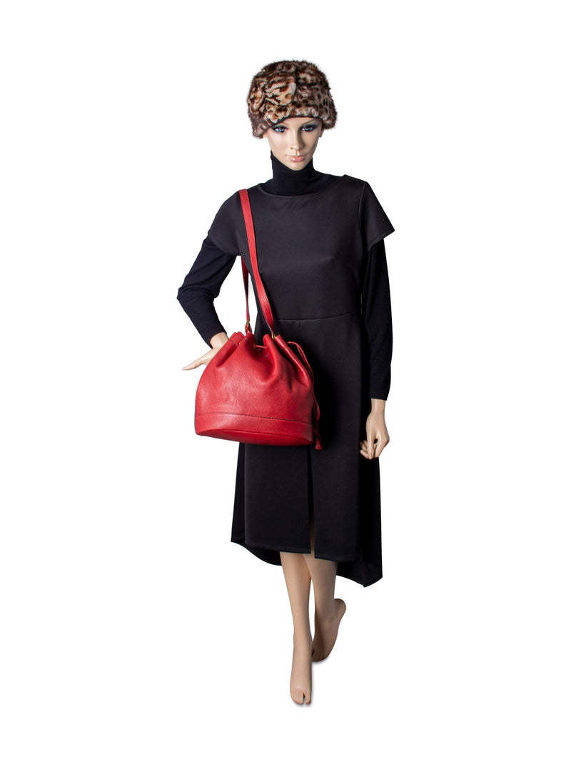 Hermes Leather Market Bucket Bag Red-designer resale