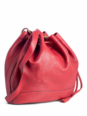 Hermes Leather Market Bucket Bag Red-designer resale