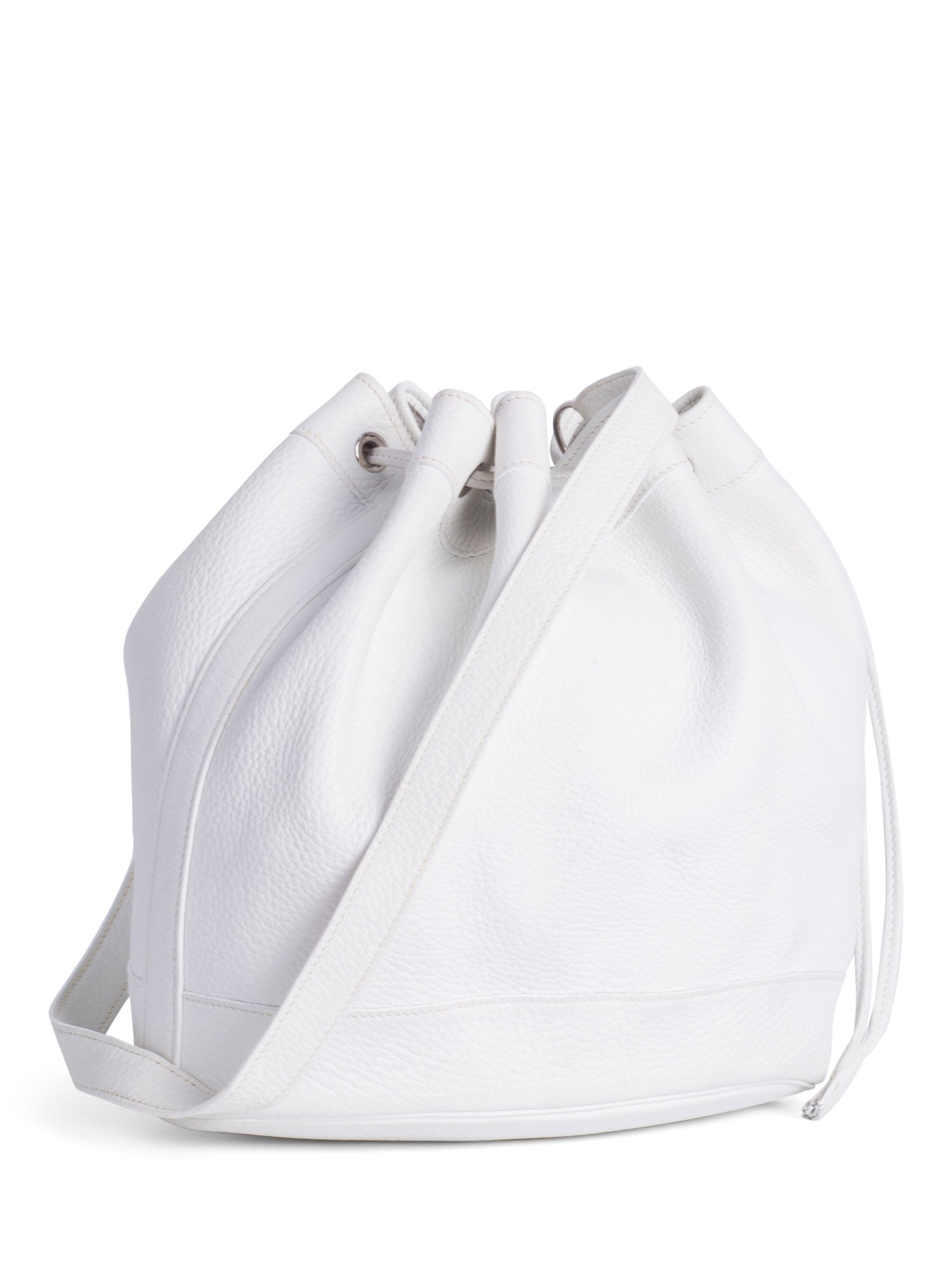 Hermes Leather Market Bucket Bag White