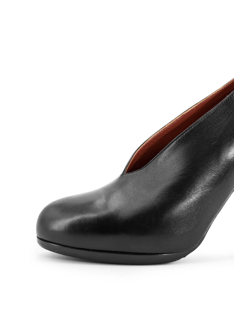 Hermes Leather Platform Pumps Black-designer resale