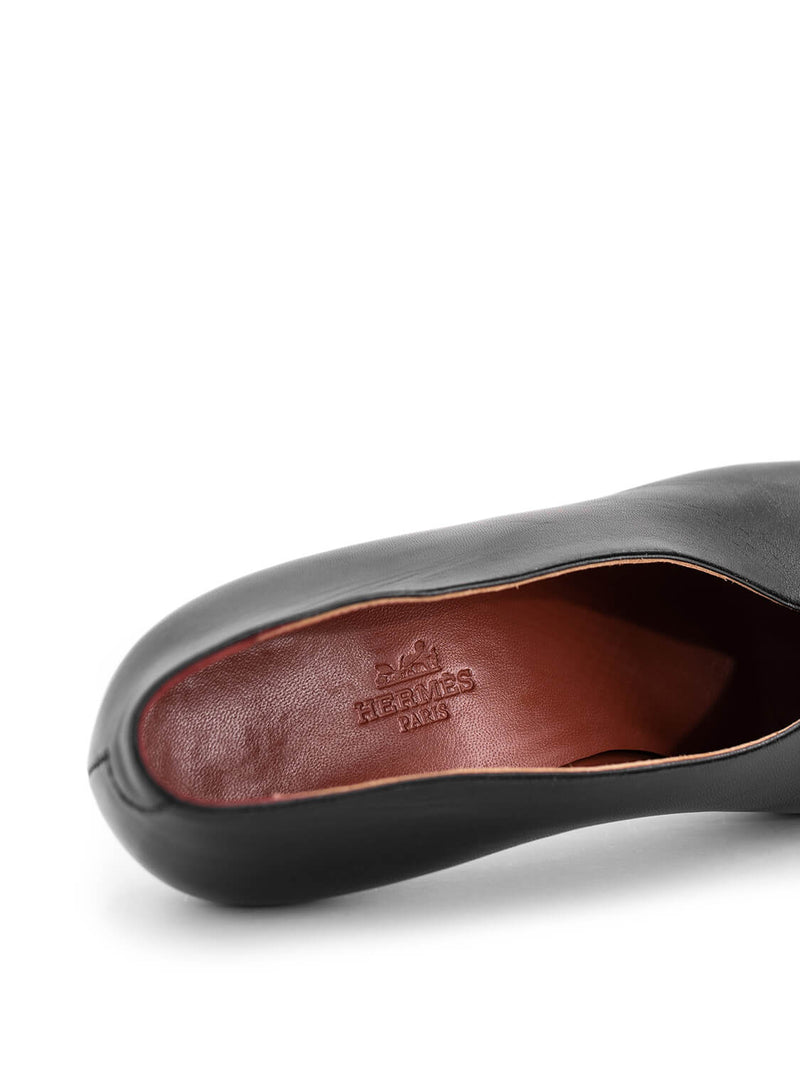 Hermes Leather Platform Pumps Black-designer resale