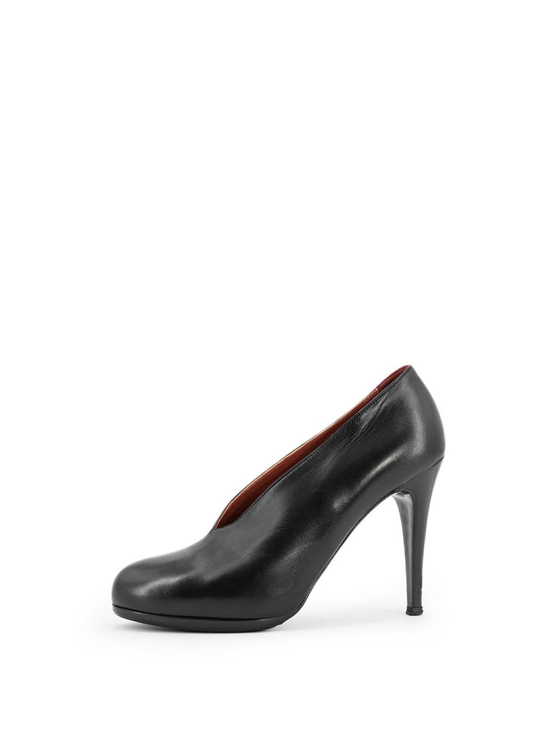 Hermes Leather Platform Pumps Black-designer resale