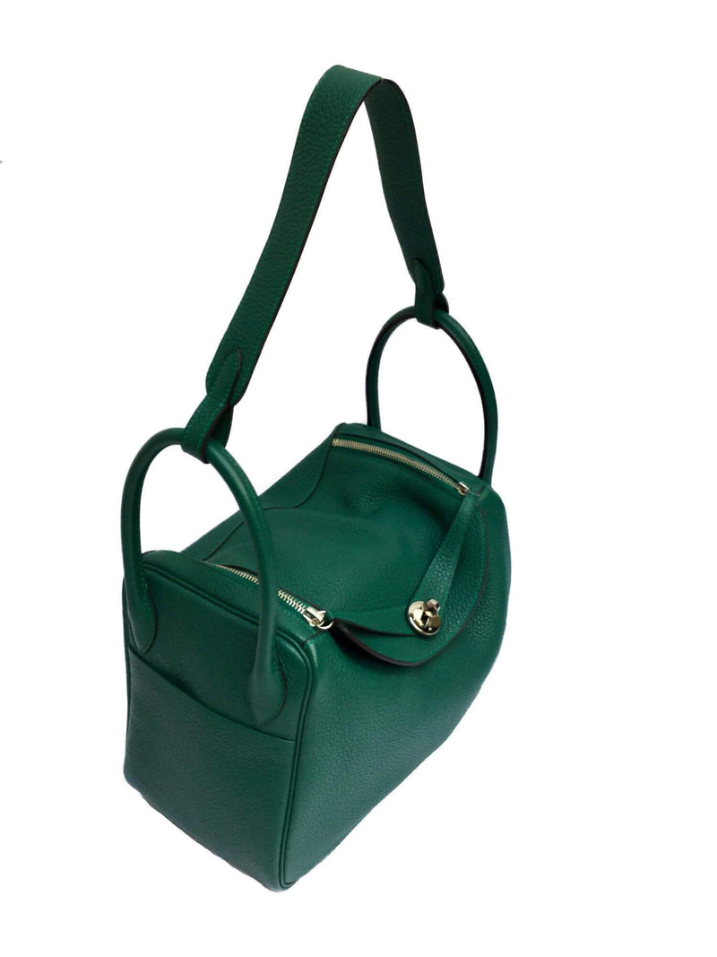 Hermes Lindy 30 Green Clemence Bag Palladium Hardware