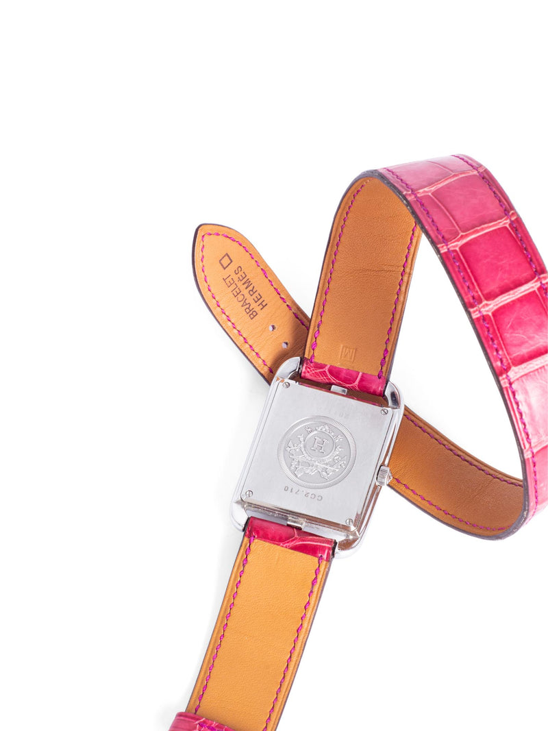 Hermes Matte Alligator Cape Cod Double Tour Strap Watch Pink-designer resale