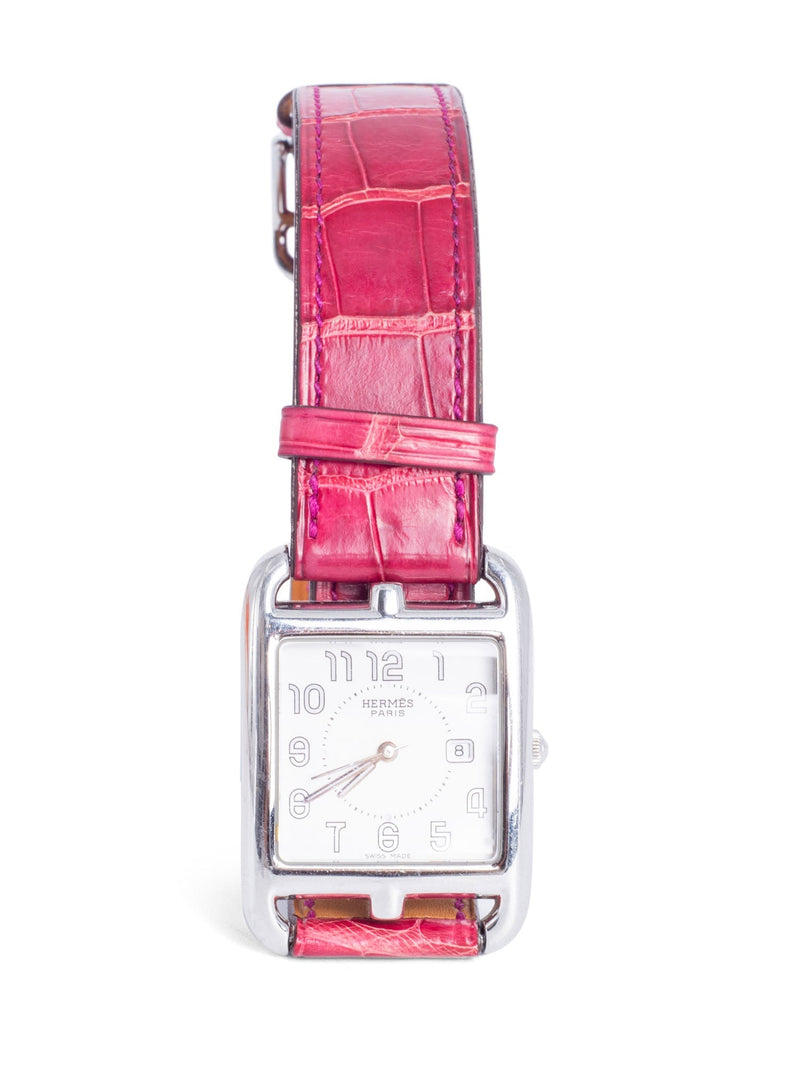 Hermes Matte Alligator Cape Cod Double Tour Strap Watch Pink-designer resale