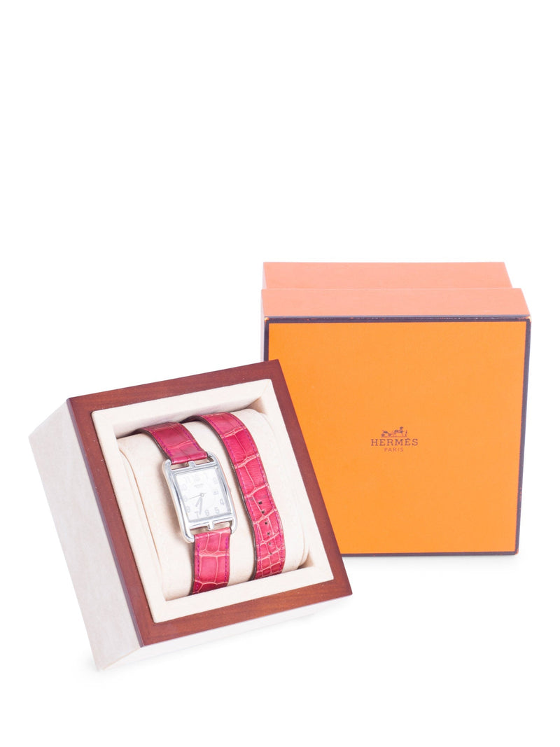 Hermes Matte Alligator Cape Cod Double Tour Strap Watch Pink-designer resale