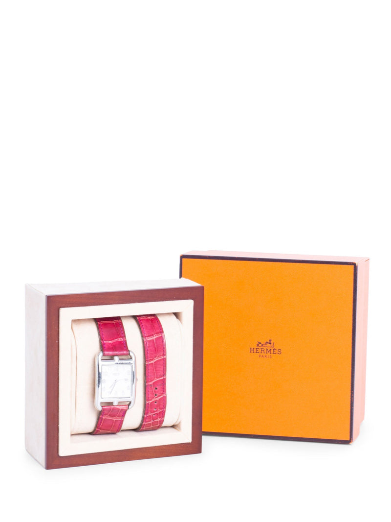 Hermes Matte Alligator Cape Cod Double Tour Strap Watch Pink-designer resale