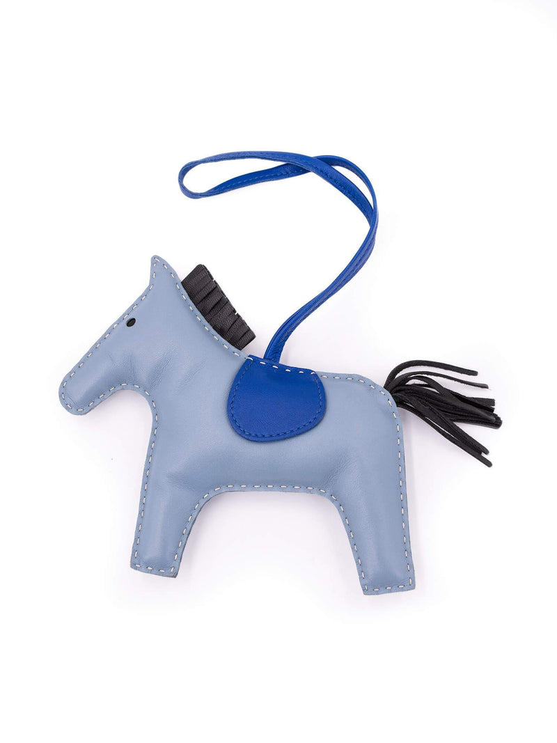 Hermes Milo Lambskin Rodeo Horse Bag Charm GM Black Blue-designer resale