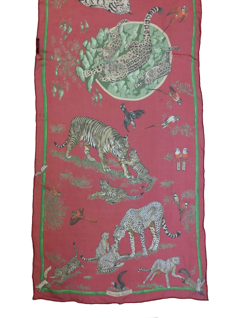 Hermes Mousseline Silk Jungle Love Stole Shawl Red-designer resale