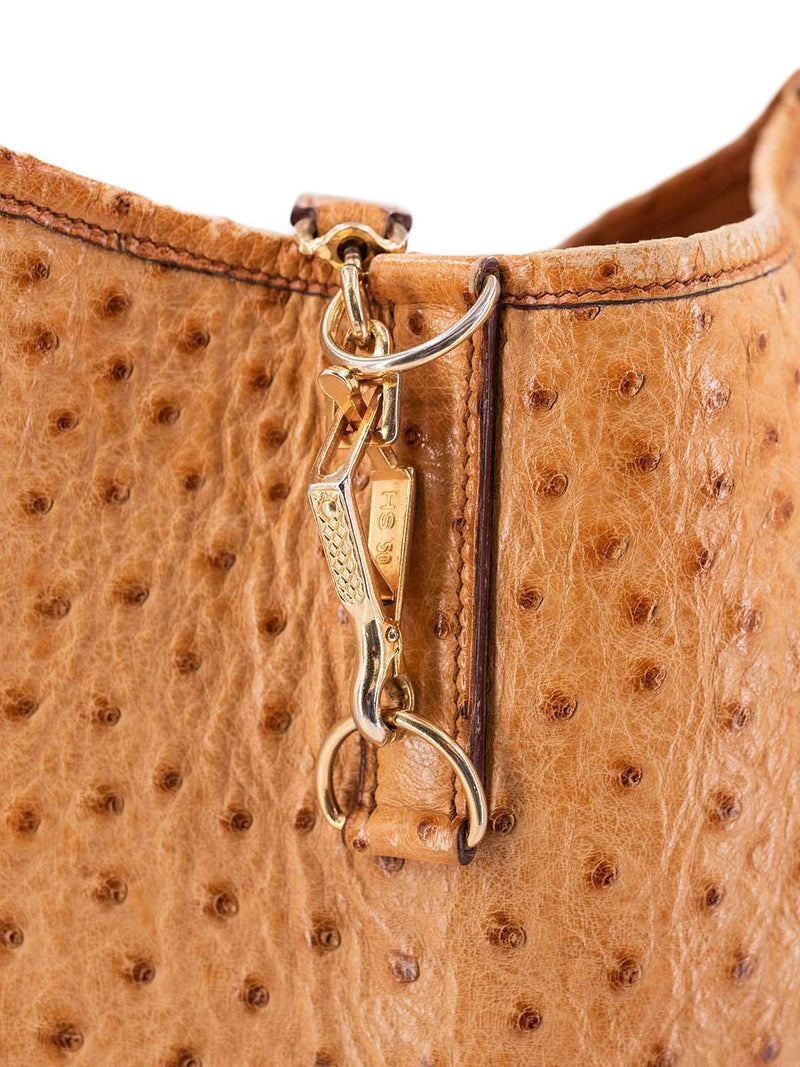 Hermes Ostrich Leather Trim 38 Shoulder Bag Tan-designer resale
