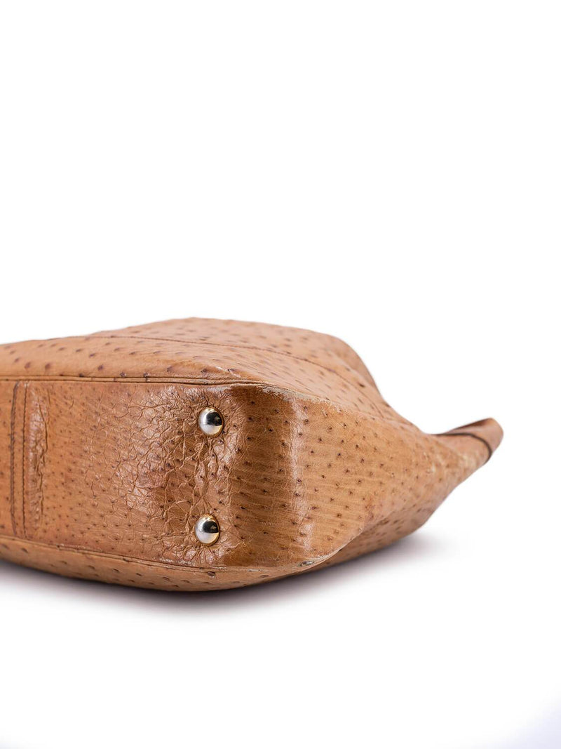 Hermes Ostrich Leather Trim 38 Shoulder Bag Tan-designer resale