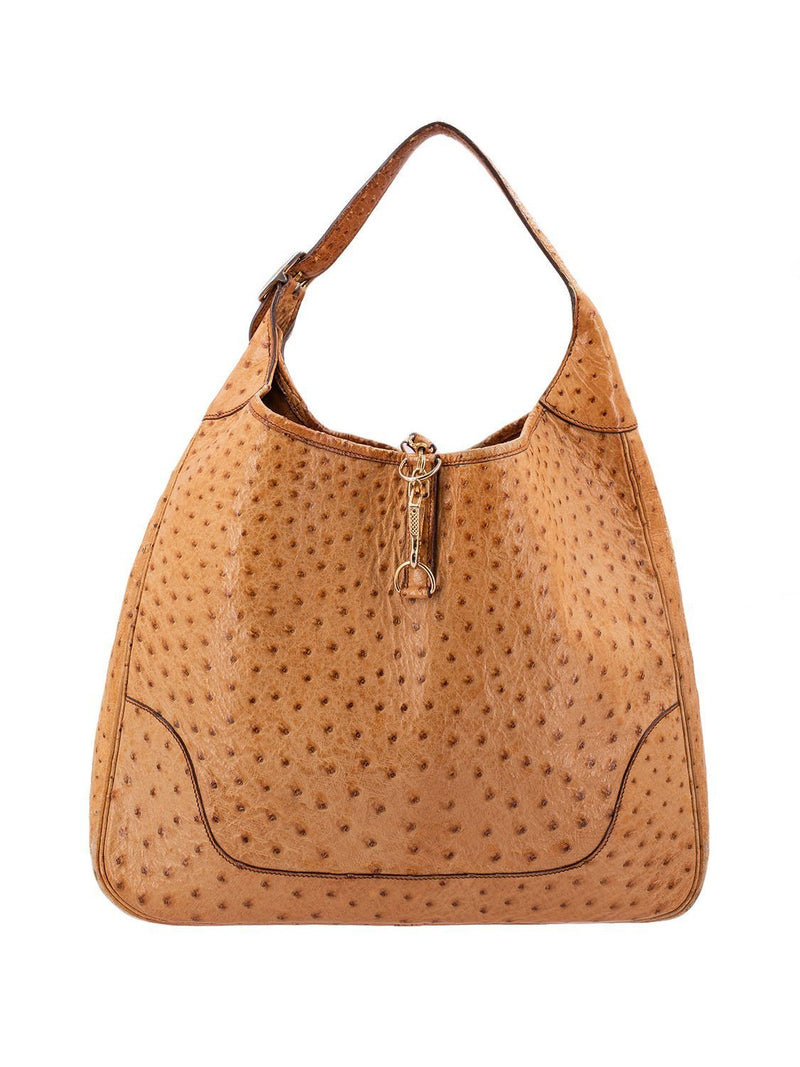Hermes Ostrich Leather Trim 38 Shoulder Bag Tan-designer resale