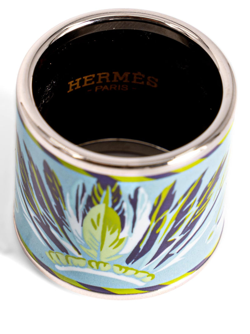 Hermes Palladium Enamel Scarf Ring Blue-designer resale