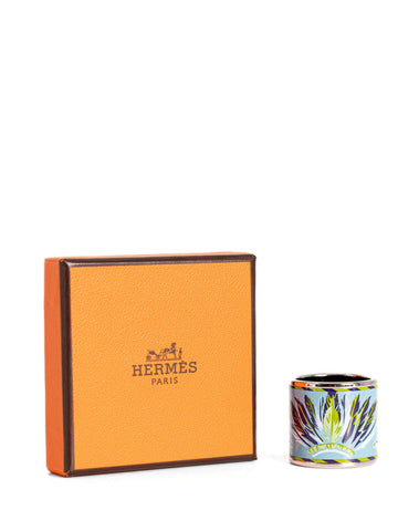 Hermes Palladium Enamel Scarf Ring Blue-designer resale