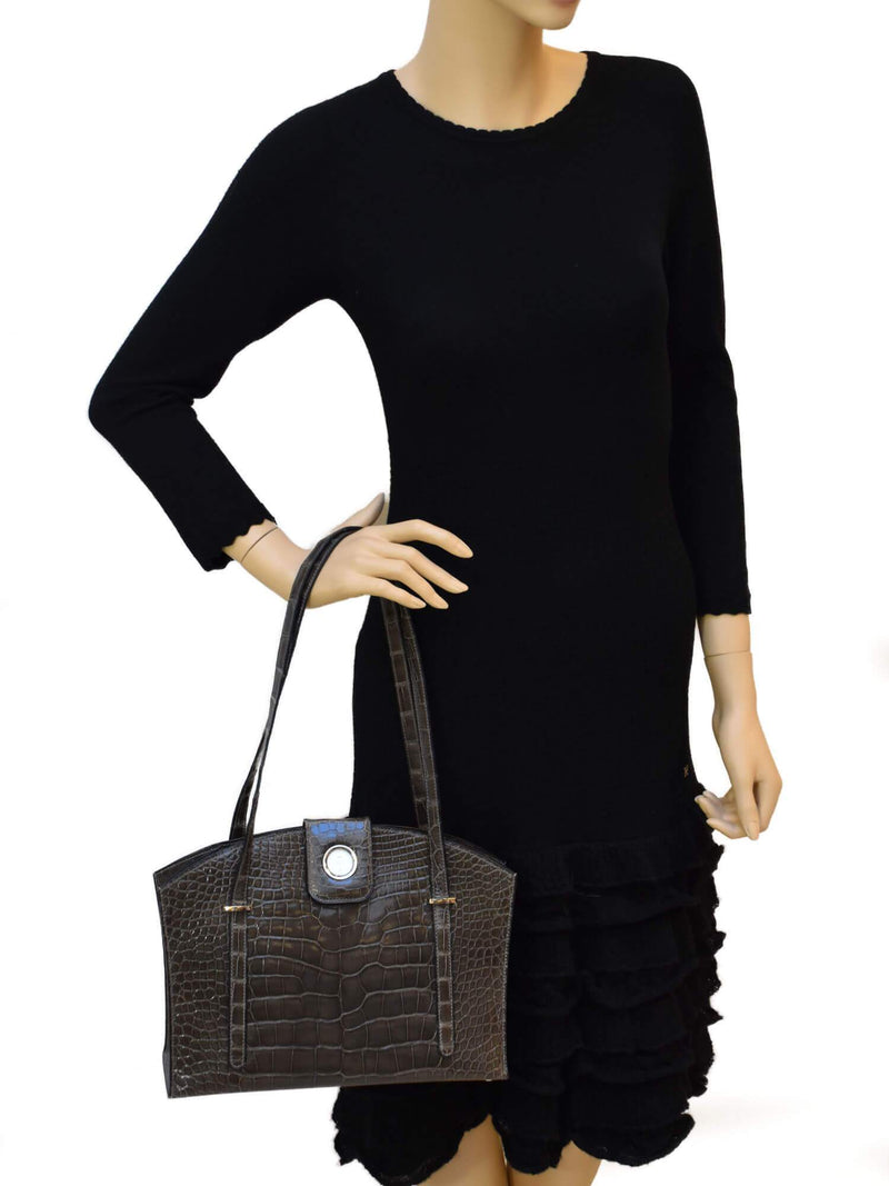 Hermes Shiny Alligator Lyn Clock Shoulder Bag Grey-designer resale