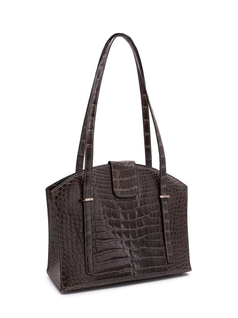 Hermes Shiny Alligator Lyn Clock Shoulder Bag Grey-designer resale