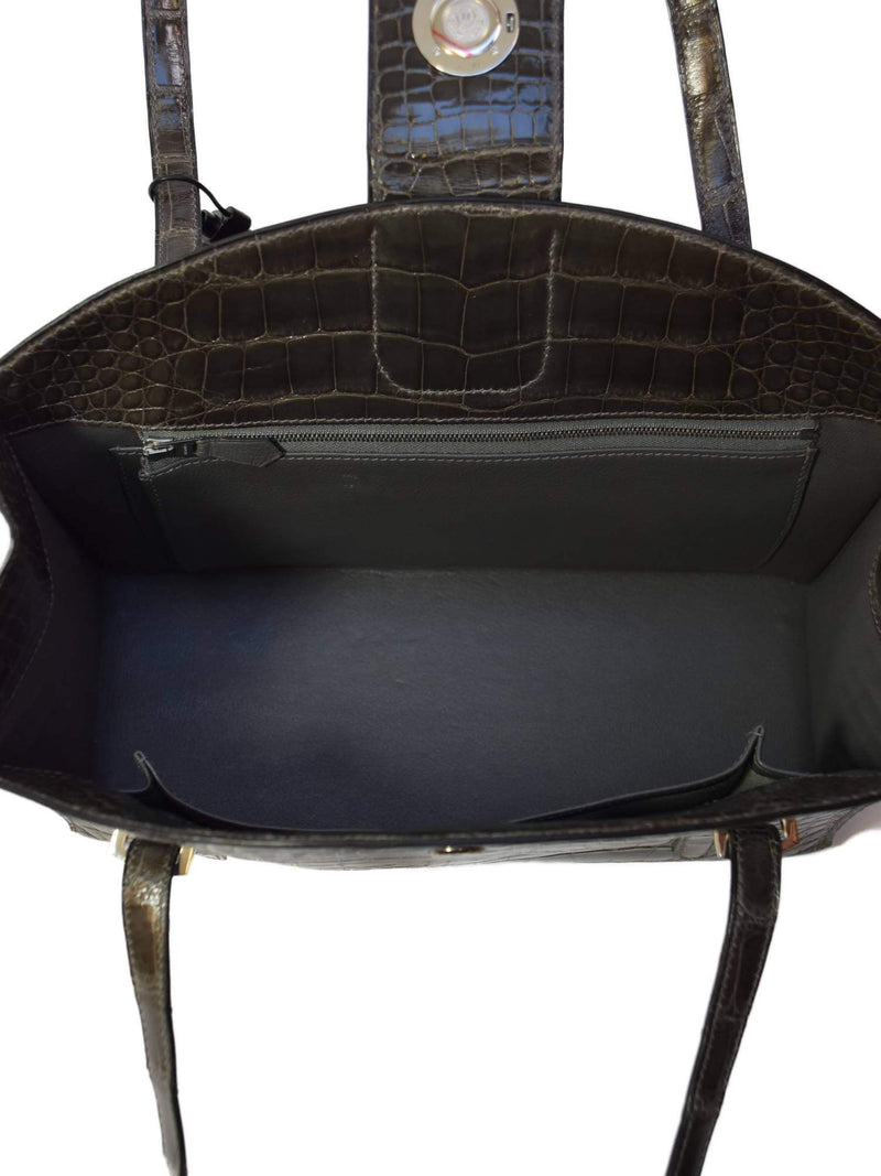 Hermes Shiny Alligator Lyn Clock Shoulder Bag Grey-designer resale