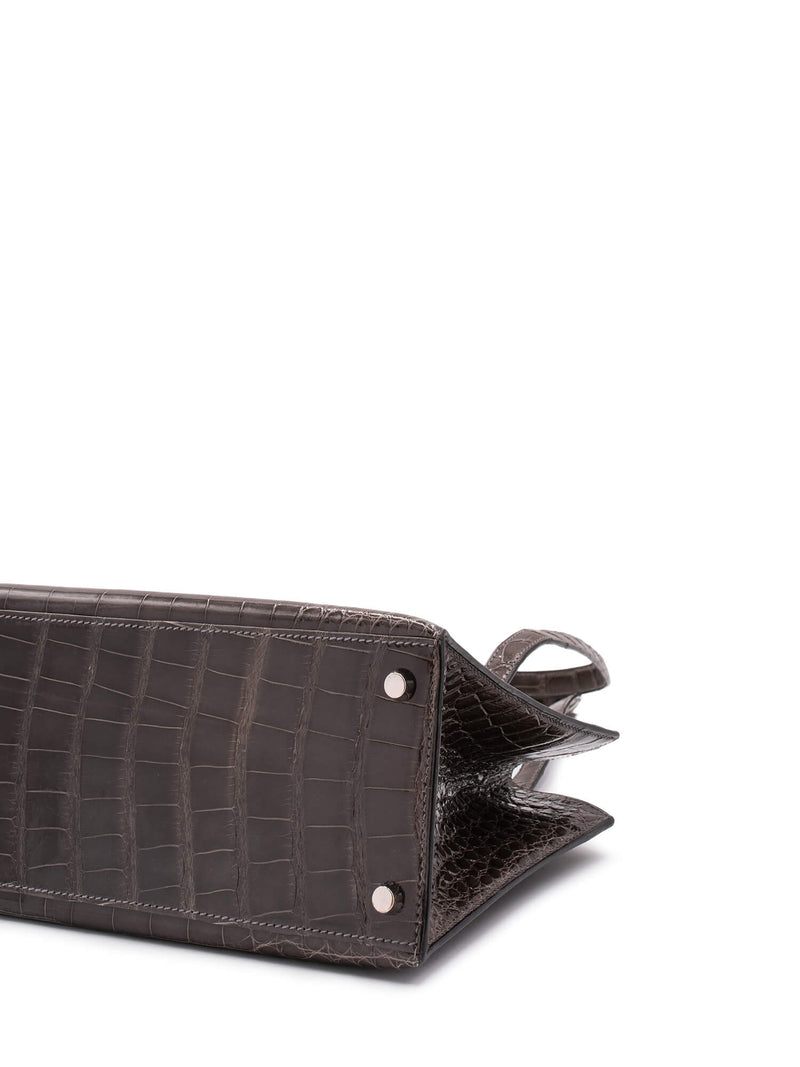 Hermes Shiny Alligator Lyn Clock Shoulder Bag Grey-designer resale