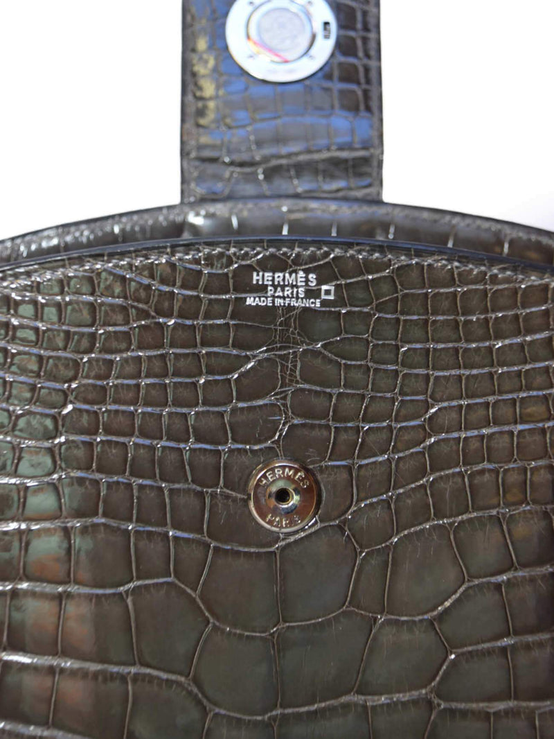 Hermes Shiny Alligator Palladium Hardware Lyn Shoulder Bag Grey