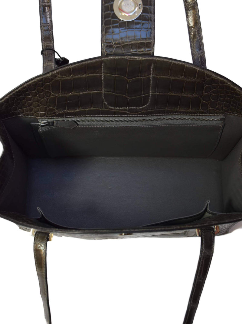 Hermes Shiny Alligator Palladium Hardware Lyn Shoulder Bag Grey-designer resale