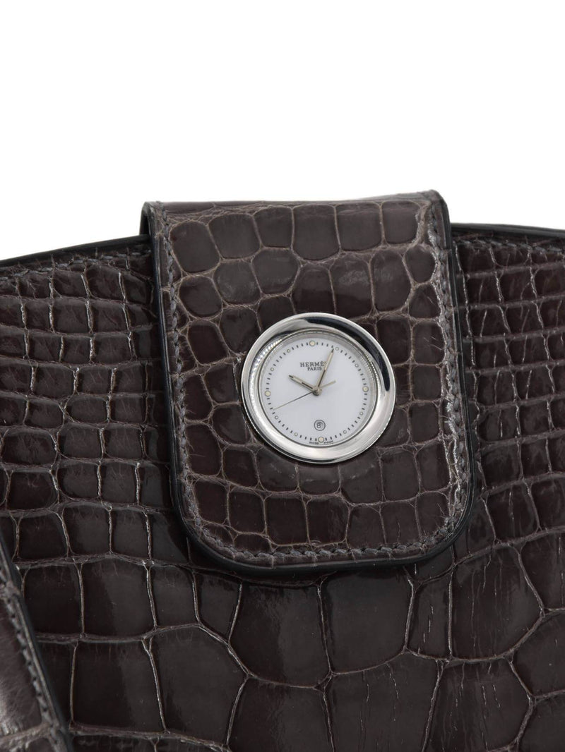 Hermes Shiny Alligator Palladium Hardware Lyn Shoulder Bag Grey-designer resale