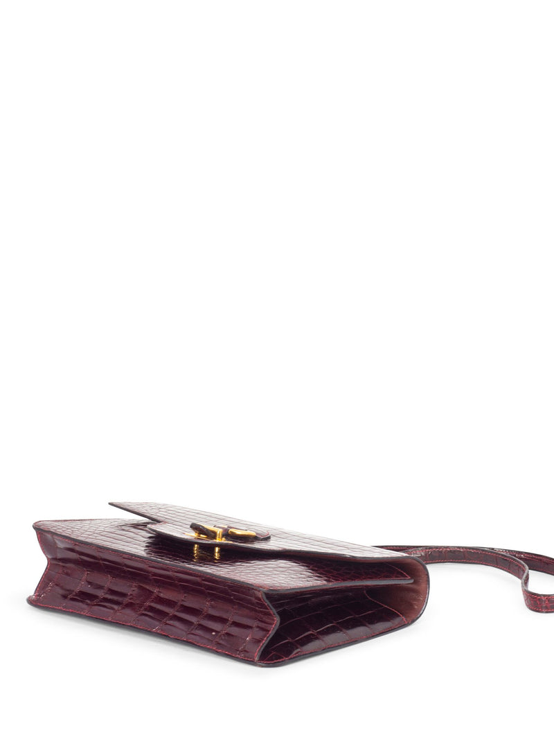 Hermes Shiny Crocodile Medium Flap Bag Burgundy-designer resale