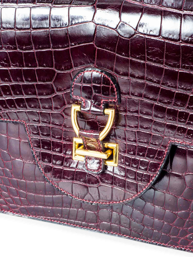 Hermes Shiny Crocodile Medium Flap Bag Burgundy-designer resale