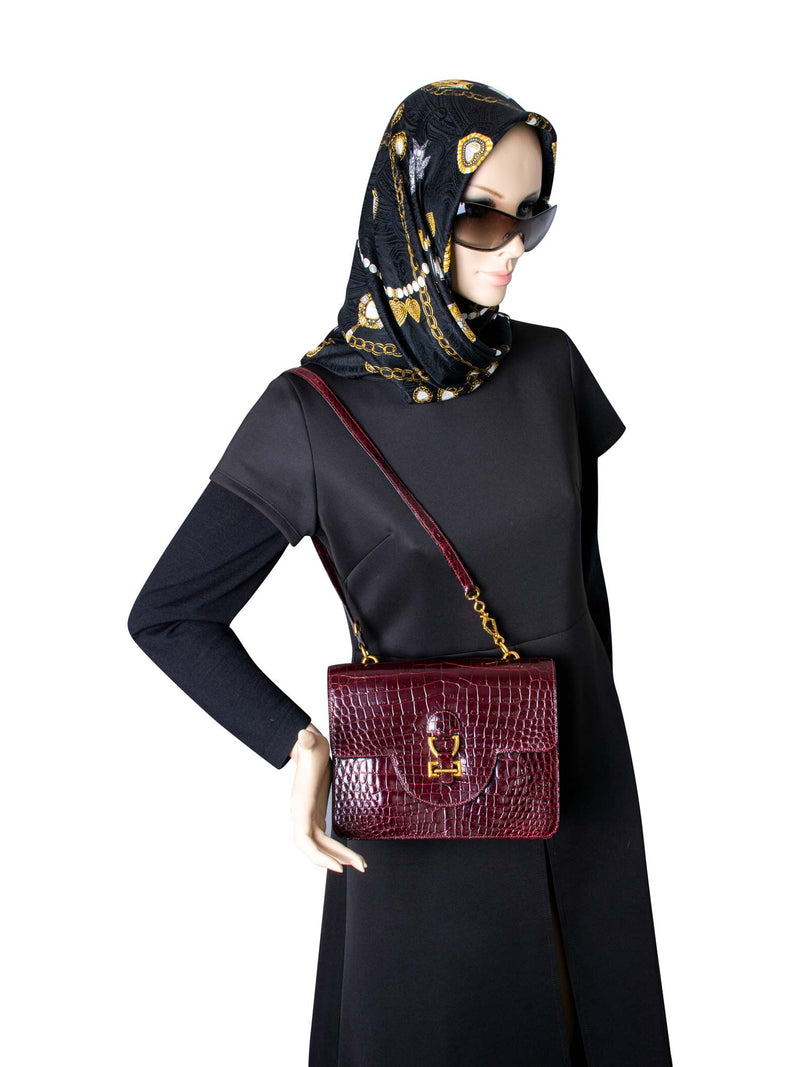 Hermes Shiny Crocodile Medium Flap Bag Burgundy-designer resale