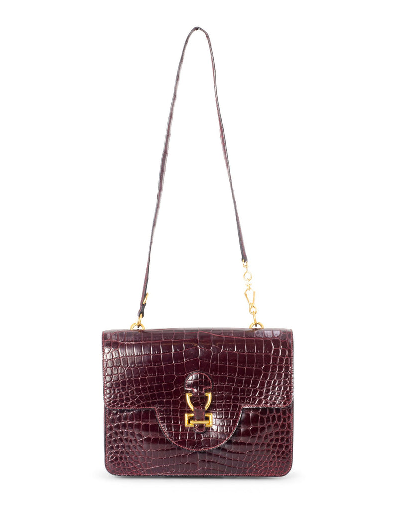 Hermes Shiny Crocodile Medium Flap Bag Burgundy-designer resale