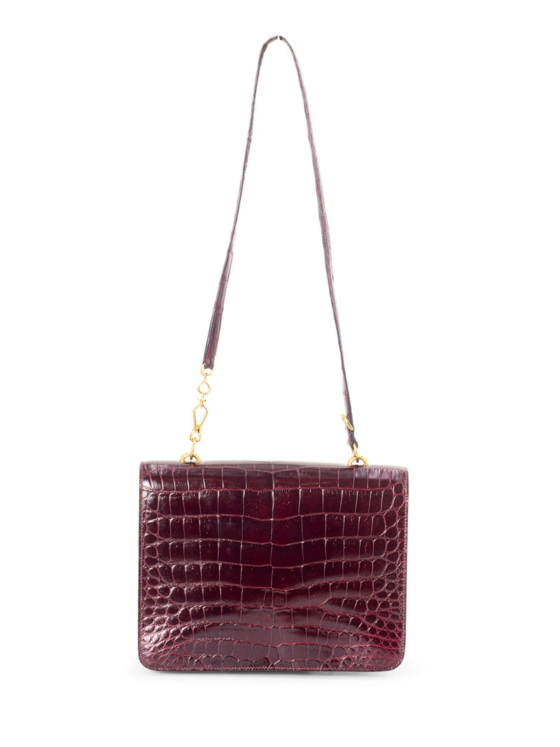Hermes Shiny Crocodile Medium Flap Bag Burgundy-designer resale