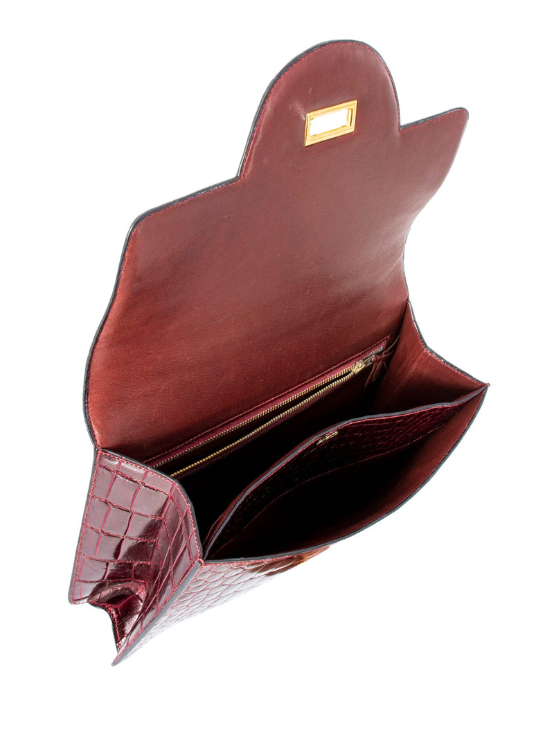 Hermes Shiny Crocodile Medium Flap Bag Burgundy-designer resale