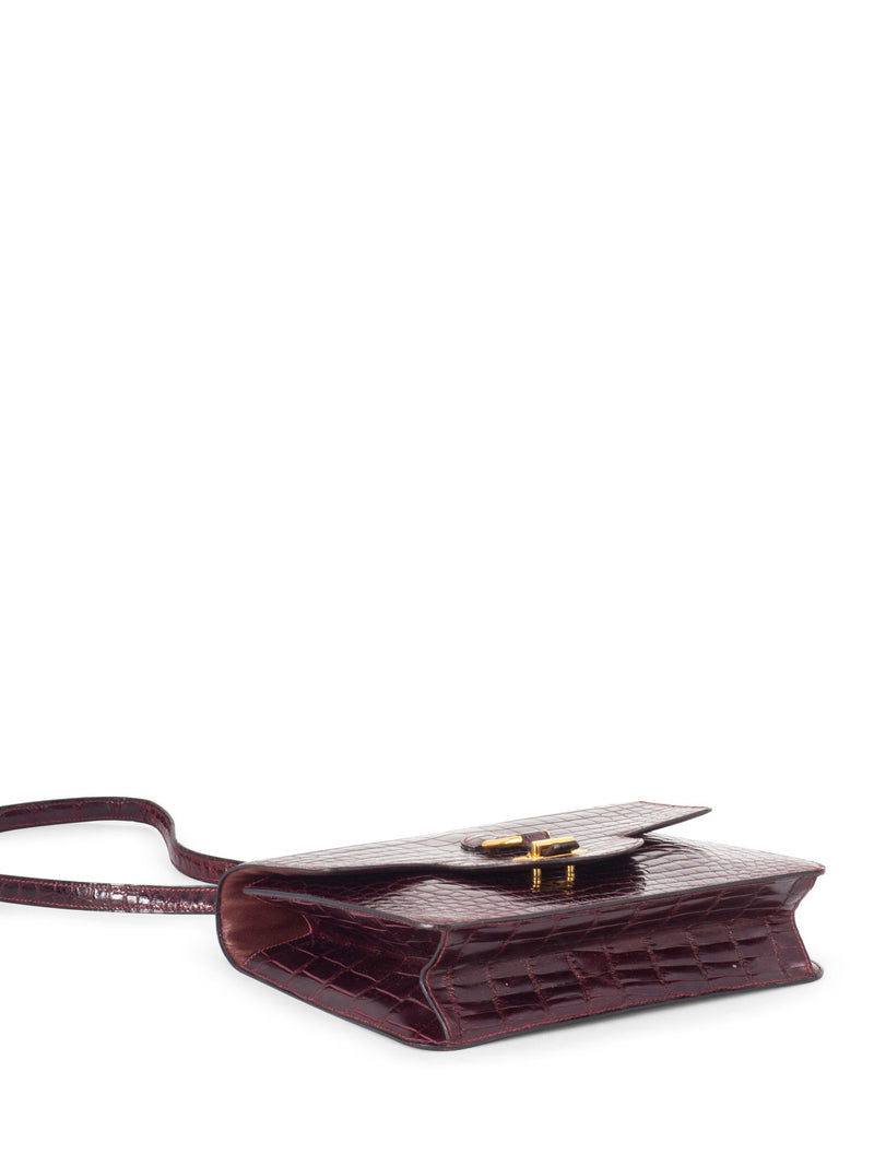 Hermes Shiny Crocodile Medium Flap Bag Burgundy-designer resale