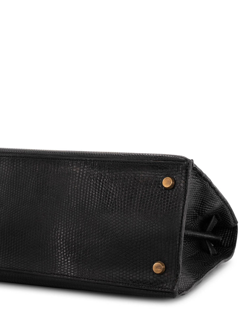 Hermes Shiny Lizard Kelly Sellier 28 Black-designer resale