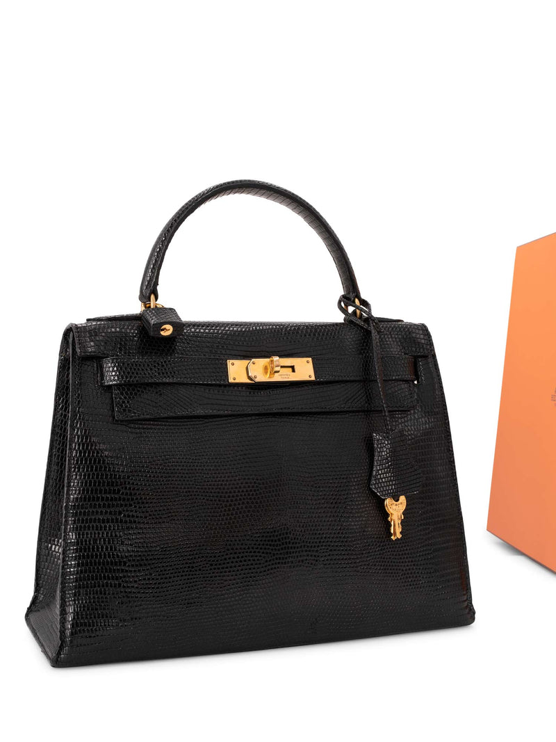 Kelly 28 lizard handbag Hermès Black in Lizard - 33654892