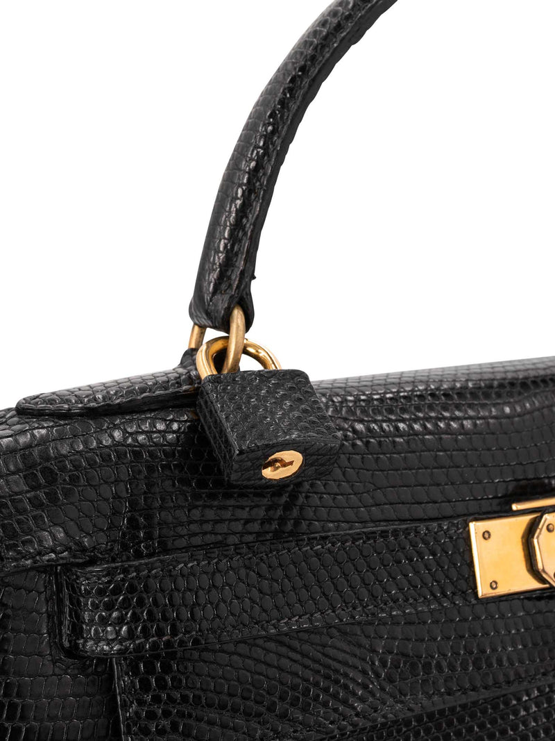 Hermes Shiny Lizard Kelly Sellier 28 Black-designer resale