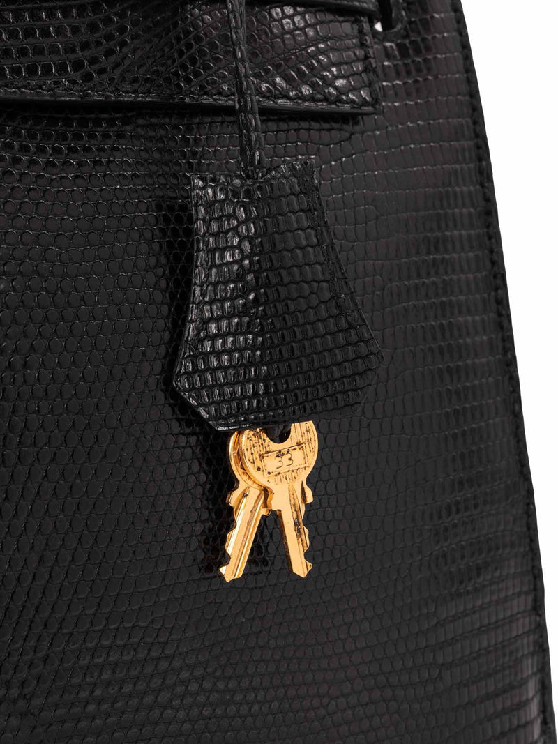 Hermes Shiny Lizard Kelly Sellier 28 Black-designer resale