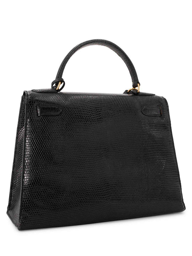 Hermes Shiny Lizard Kelly Sellier 28 Black-designer resale