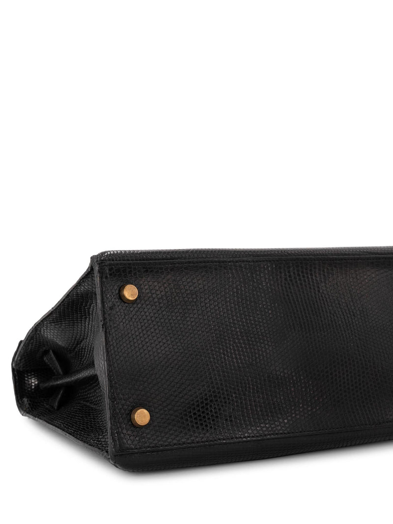 Hermes Shiny Lizard Kelly Sellier 28 Black-designer resale