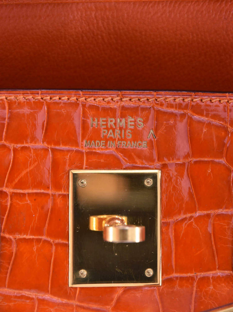 Hermes Shiny Porosus Crocodile Birkin 30 Orange-designer resale