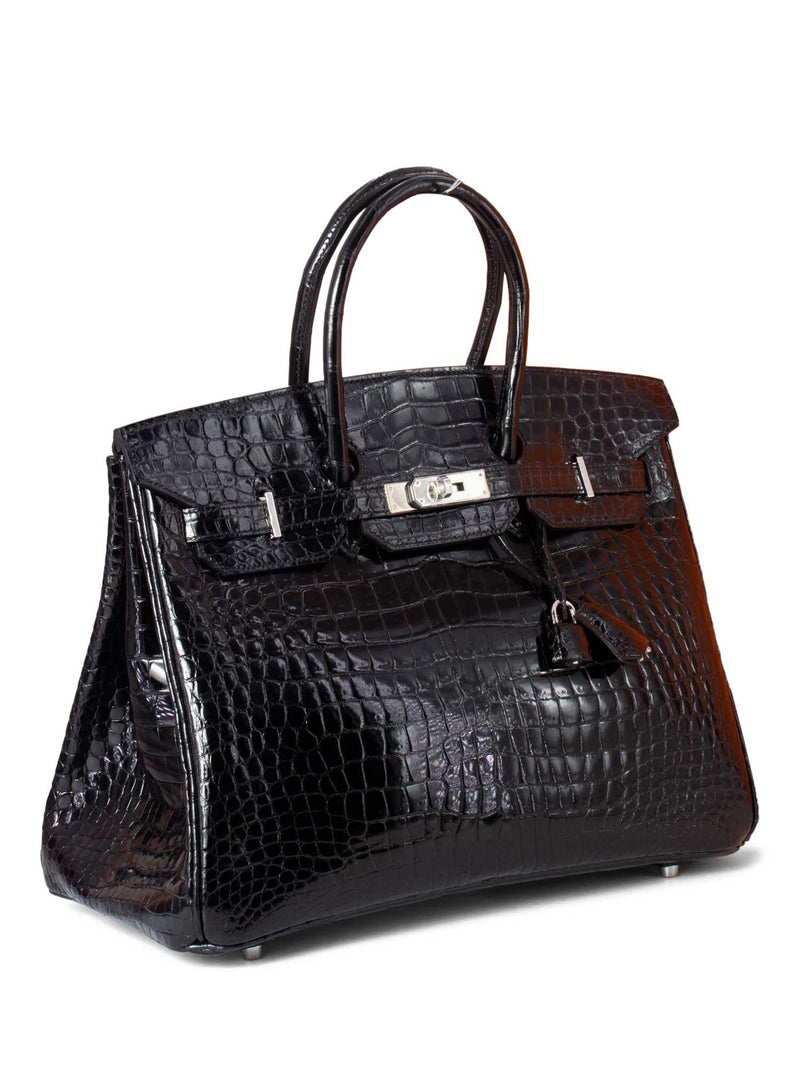 Hermes Shiny Porosus Crocodile Birkin Bag 35 Black-designer resale