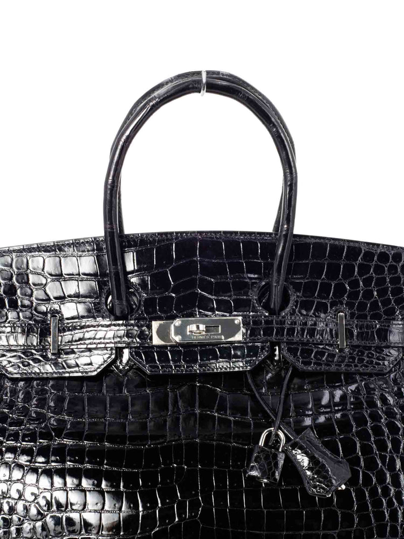 Hermes Shiny Porosus Crocodile Birkin Bag 35 Black