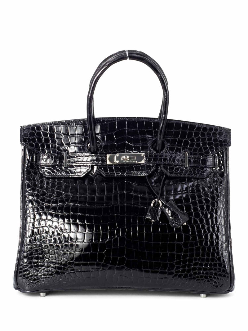 Hermes Shiny Porosus Crocodile Birkin Bag 35 Black-designer resale