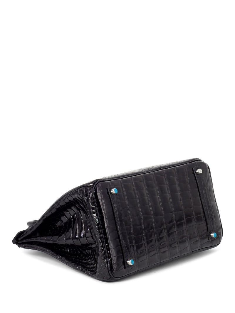 Hermes Shiny Porosus Crocodile Birkin Bag 35 Black-designer resale