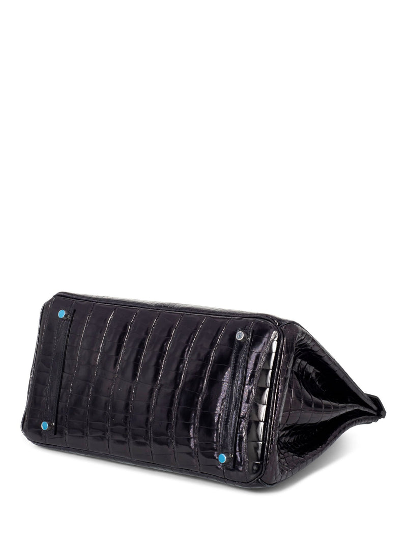 Hermes Shiny Porosus Crocodile Birkin Bag 35 Black-designer resale