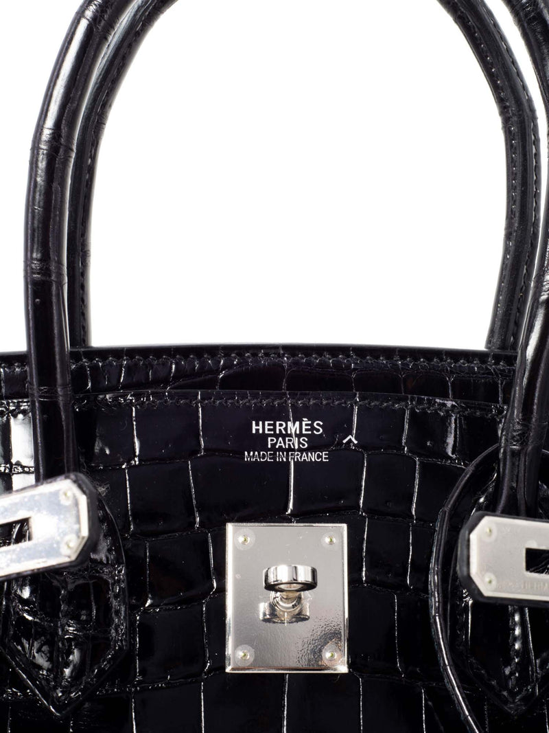 HERMES Shiny Porosus Crocodile Birkin 35 Black 1292373