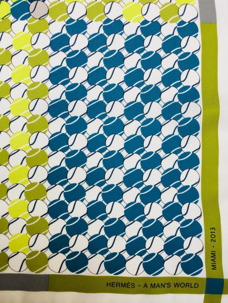 Hermes Silk A Man's World Scarf Blue 90-designer resale